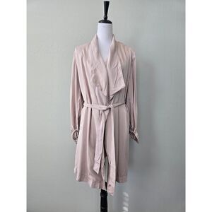 Gianni Bini Tencel Belted Trench Jacket Size L Soft Taupe Draped Fall Layer